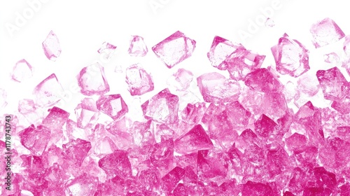 Soft pink rock sugar crystals arrangement on white background for abstract culinary and decorative purposes photo