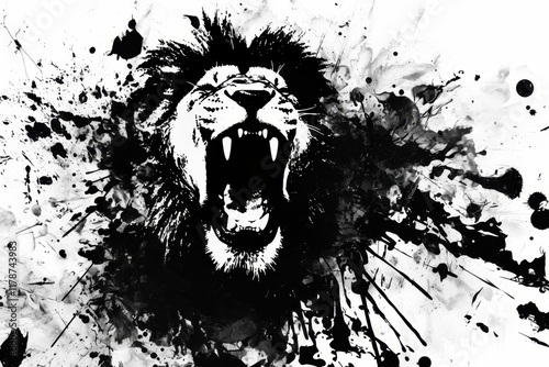 Lion graffiti silhouette, an aggressive predator grunge icon, spray wall art symbol, grafitti tag photo