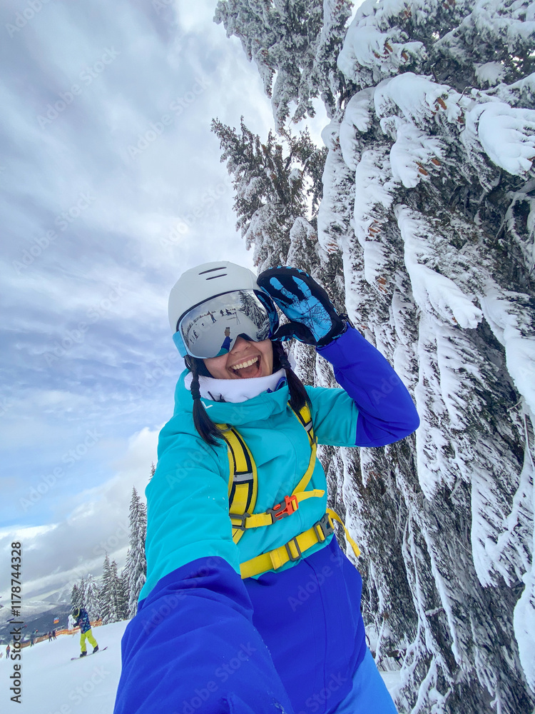 Selfie on a Snowy Mountain Ski Adventure