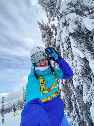 Selfie on a Snowy Mountain Ski Adventure