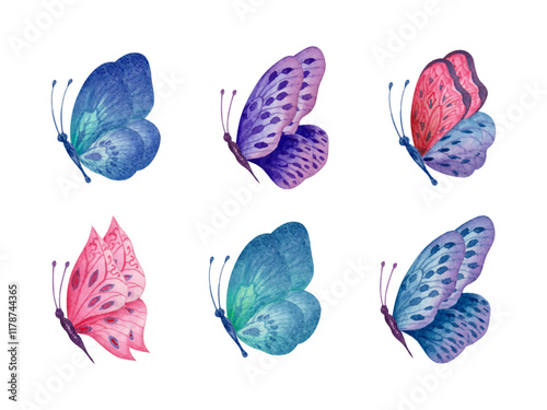 Handmade Artwork Watercolor Butterfly set design