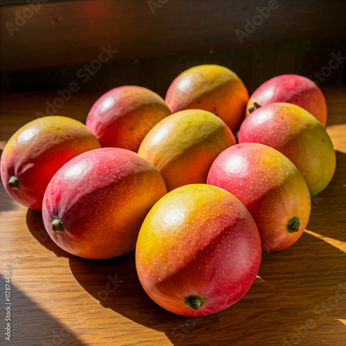 The mango is a tropical fruit with juicy, sweet flesh and vibrant, often yellow or orange skin photo