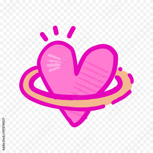 Doodle hand drawn heart drawing on white background