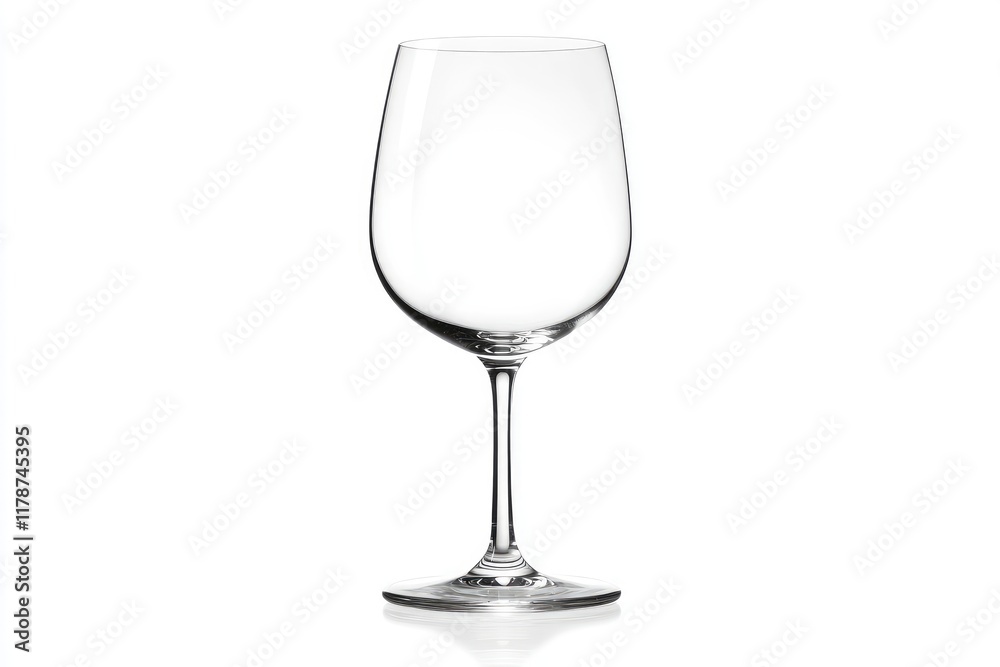 A single empty elegant wine glass stands on white A single empty elegant wine glass stands on white