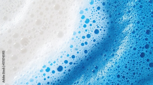 Frothy White and Blue Soap Bubbles Close-Up Abstract Background for Cleanliness and Hygiene Promotions