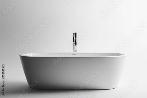 Modern White Freestanding Bathtub With Chrome Faucet photo