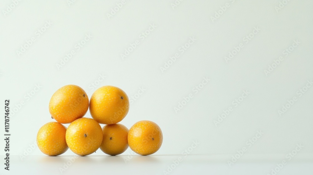 A minimalist arrangement of yellow fruits on a light background. A minimalist arrangement of yellow fruits on a light background.