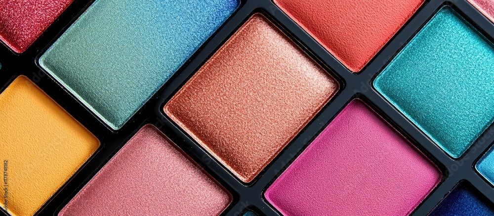 Fototapeta premium Colorful Eyeshadow Palette with Empty Space for Custom Text Ideal for Beauty and Makeup Advertising