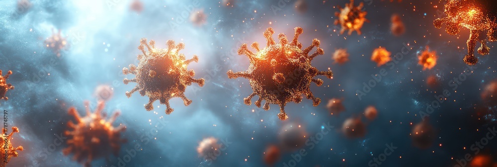 Microscopic View of Coronavirus Pandemic Outbreak: Digital Rendering of Virus Particles Microscopic View of Coronavirus Pandemic Outbreak: Digital Rendering of Virus Particles