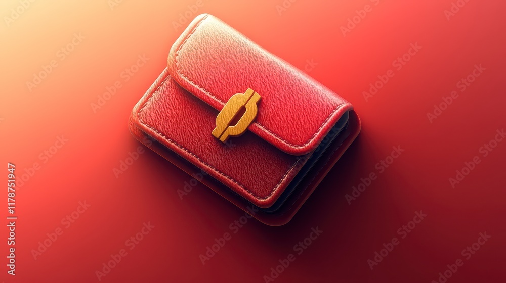 Red leather purse with gold clasp on red background. Red leather purse with gold clasp on red background.