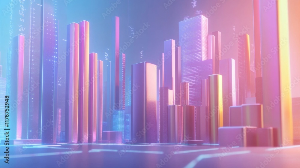 A D bar chart with metallic, gradient bars rising from a financial graph, showing growth and progress, with a modern digital interface in the background A D bar chart with metallic, gradient bars rising from a financial graph, showing growth and progress, with a modern digital interface in the background