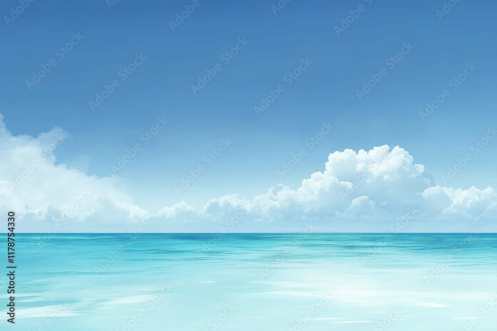Obraz premium Bright blue ocean under a clear sky with soft clouds and calm water reflecting sunlight