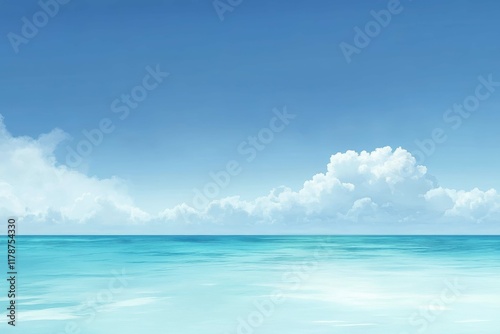Bright blue ocean under a clear sky with soft clouds and calm water reflecting sunlight
