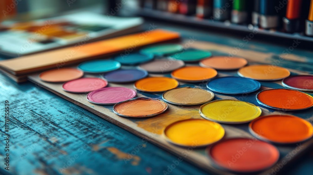 Vibrant Hues: A Close-Up of Watercolor Paint Palette Vibrant Hues: A Close-Up of Watercolor Paint Palette