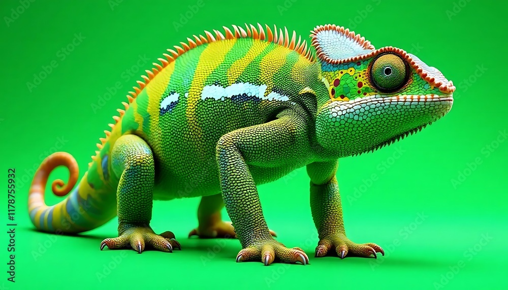 Obraz premium Vibrant Chameleon: A Vivid Green Reptile Portrait