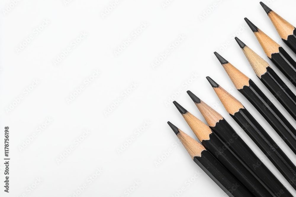 Black Pencils Arranged on White Background Black Pencils Arranged on White Background