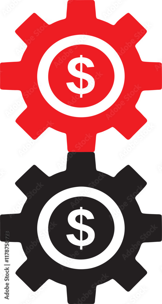 Mechanical gears, cogwheels, red and black colors, industrial design, technical illustration, vector graphics, symmetrical composition, sharp edges, interlocking parts, engineering schematic, minimali Mechanical gears, cogwheels, red and black colors, industrial design, technical illustration, vector graphics, symmetrical composition, sharp edges, interlocking parts, engineering schematic, minimali