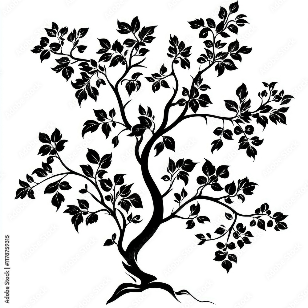 Obraz premium Elegant Black and White Tree Silhouette: Botanical Wall Art Print