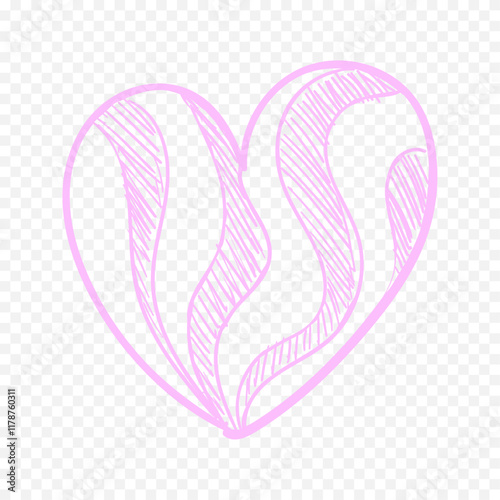 Doodle hand drawn heart drawing on white background