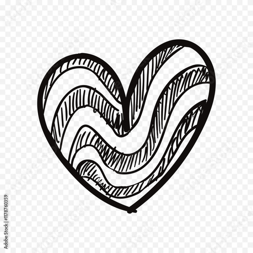 Doodle hand drawn heart drawing on white background