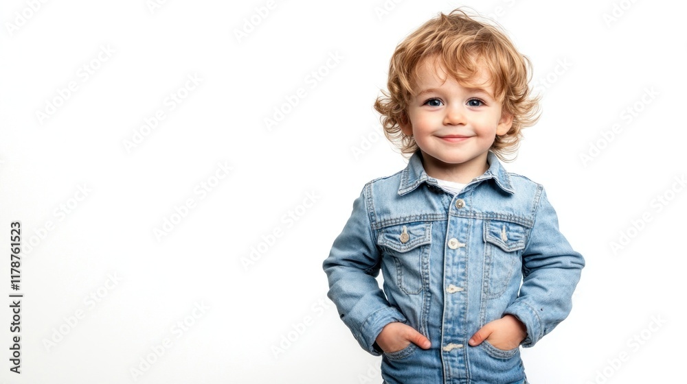 Adorable Toddler in Denim Jacket Studio Portrait