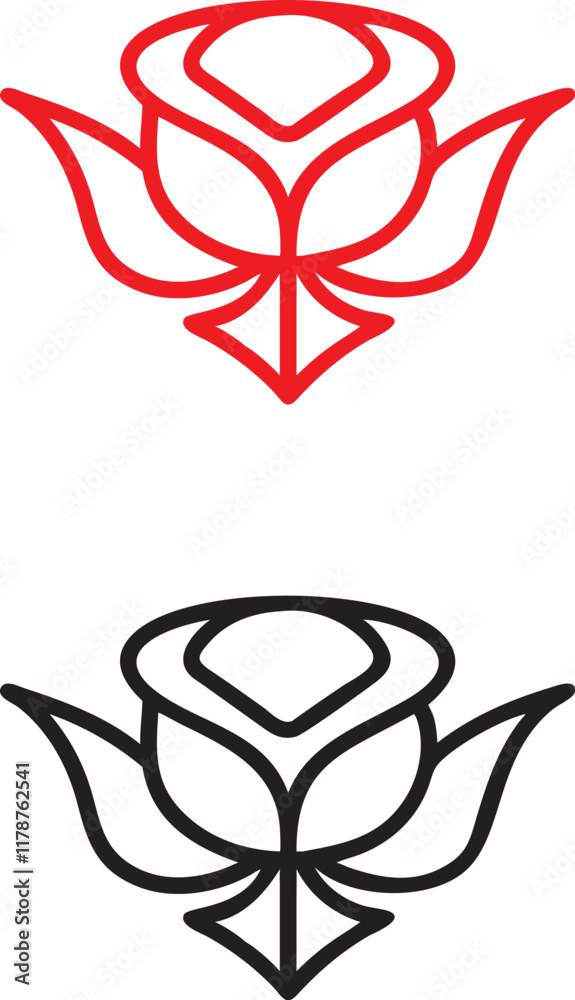 Simple rose drawings, minimalist floral illustration, red and black outlines, stylized flower icon, single stem and leaf, graphic design element, vector art style, bold contours, symmetrical shape, ta Simple rose drawings, minimalist floral illustration, red and black outlines, stylized flower icon, single stem and leaf, graphic design element, vector art style, bold contours, symmetrical shape, ta