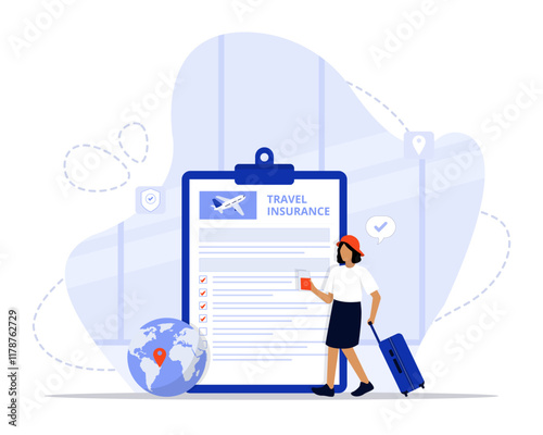 travel insurance concept illustration. Suitable for landing page, ui, web, App intro card, editorial, flyer, and banner.