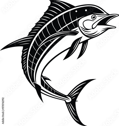 Silhouette of a leaping fish, perfect for logos or aquatic themes icon