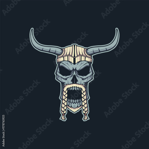 Ancient Viking warrior skull illustration