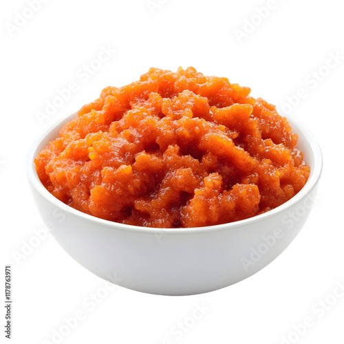 A serving of gajar ka halwa, carrot dessert made with milk photo