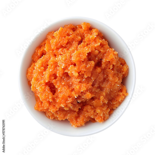 A serving of gajar ka halwa, carrot dessert made with milk photo