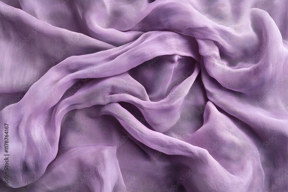 Fototapeta premium Ethereal Elegance: Soft Draped Lilac Fabric Texture in Gentle Folds