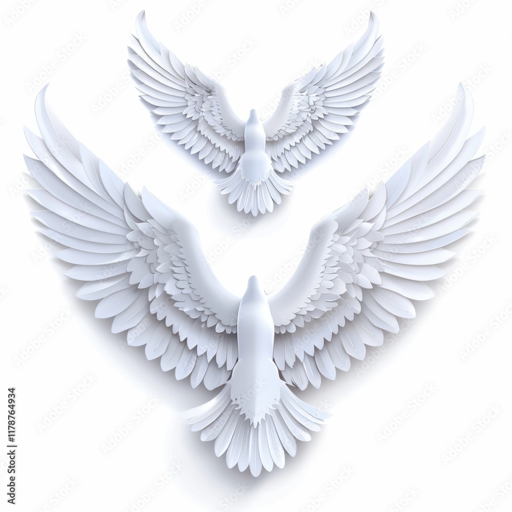Obraz premium Wings icon, angel wings emblem, bird feathers silhouette, pigeon sign, spirituality symbol, elegance flight