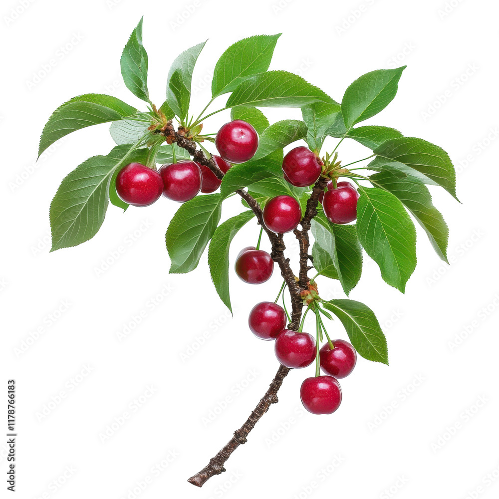Beautiful Cherry Tree with Lush Green Leaves Against a White Background on transparent background. Beautiful Cherry Tree with Lush Green Leaves Against a White Background on transparent background.