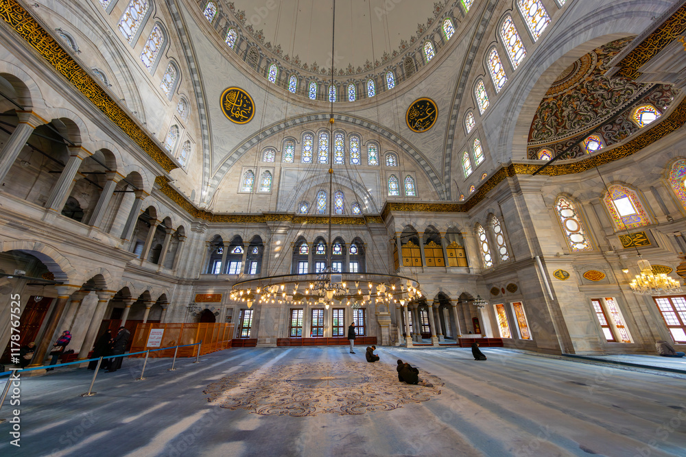A beautiful view of the Nuruosmaniye Camii, the mosque near the Grand Bazaar in Istanbul, Turkey