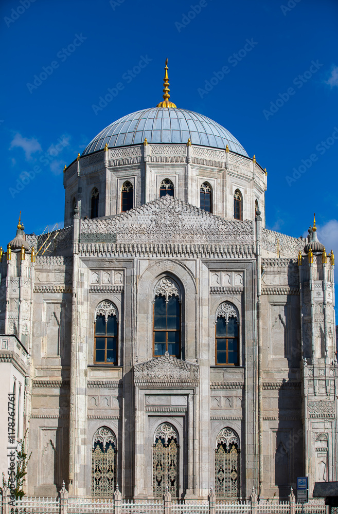 Interior detail from Pertevniyal Valide Sultan Mosque, a 19th century Ottoman imperial mosque located in Aksaray, Istanbul, Turkey.