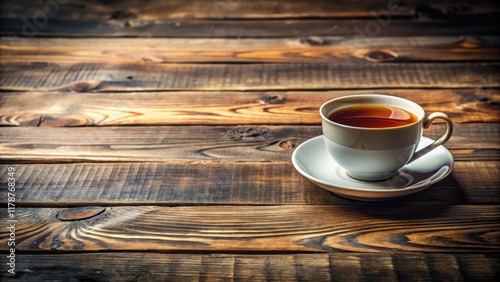 Cup of tea placed on a rustic wooden table, Tea, cup, drink, wooden, table, rustic, hot beverage, warm, cozy, relaxation