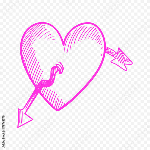 Doodle hand drawn heart drawing on white background