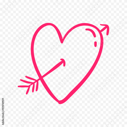 Doodle hand drawn heart drawing on white background
