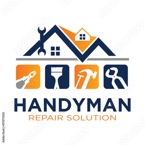 House repair tools logo. Handyman tools logo template.