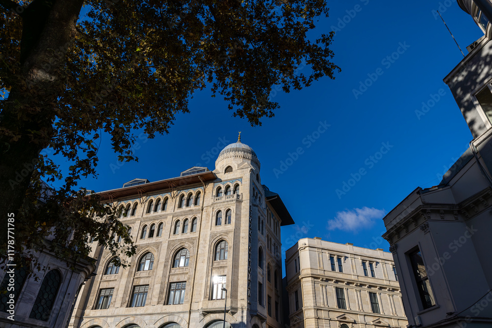 View from the streets in Eminonu, generic architecture on the European side of Istanbul. Exterior of Legacy Ottoman Hotel.