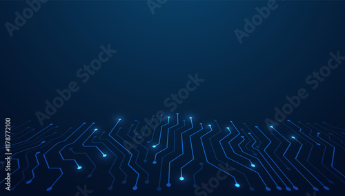 Futuristic Circuit Board Design Background with Blue Technology Lines