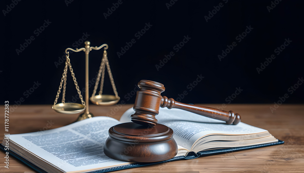 Wooden Gavel and Scales on Law Book: Justice and Law Concept
Wooden Gavel and Scales on Law Book: Justice and Law Concept