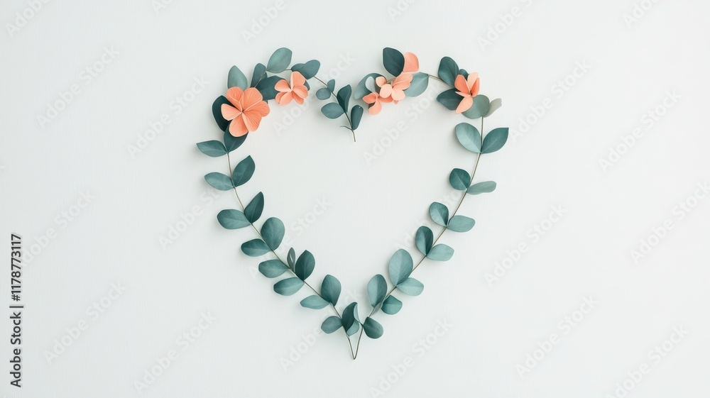 Valentine's Day background mock-up Concept. Heart-shaped floral arrangement with greenery and flowers on a light background. Valentine's Day background mock-up Concept. Heart-shaped floral arrangement with greenery and flowers on a light background.
