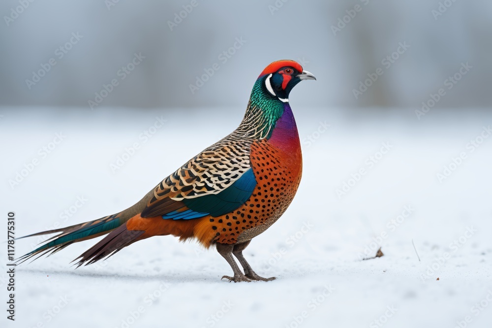 there is a colorful bird standing in the snow on the ground there is a colorful bird standing in the snow on the ground