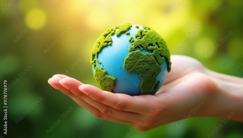 Hands holding globe on green nature forest background in saving environment concept, save clean planet, ecology concept for World Earth Day. Hands holding globe on green nature forest background in saving environment concept, save clean planet, ecology concept for World Earth Day.