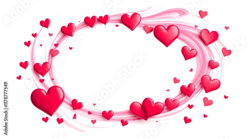 Lovely Hearts Frame: A romantic oval frame adorned with numerous 3D hearts, perfect for Valentine's Day, wedding invitations, or any romantic design. This image features a whimsical.