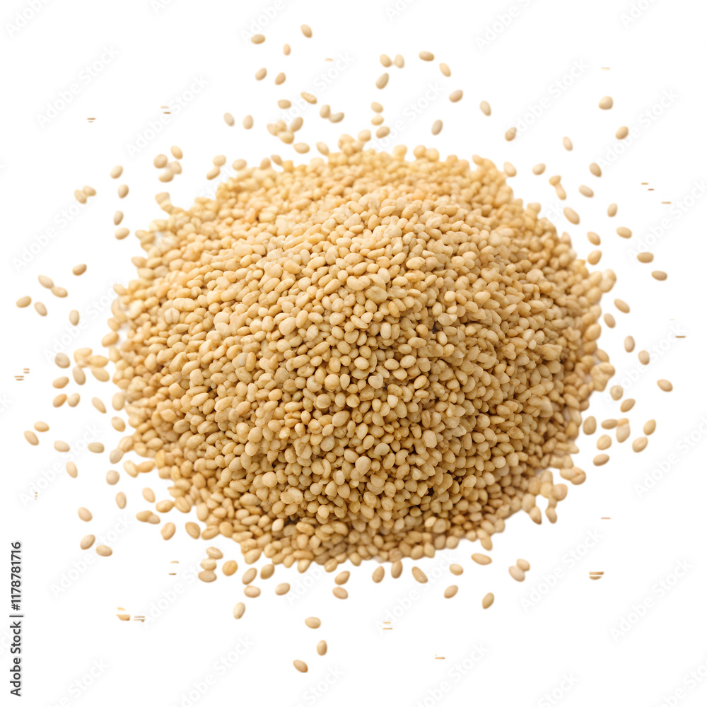 A top view of pile of sesame On white background A top view of pile of sesame On white background