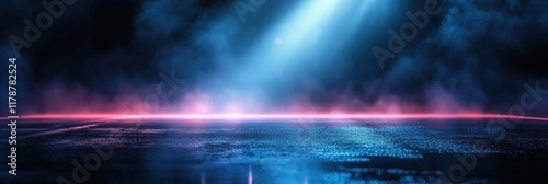 Dramatic Reflection on Wet Asphalt with Neon Lights and a Misty Background Creating a Surreal Atmosphere at Night