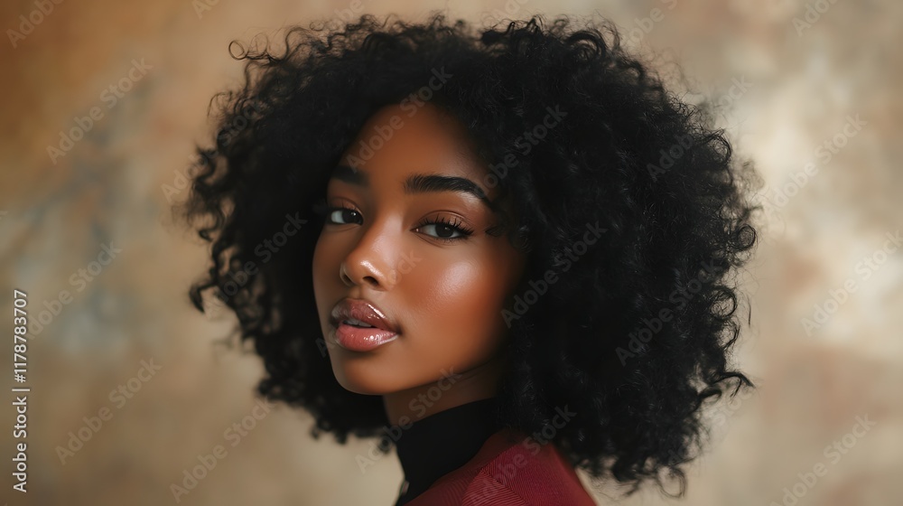 Young woman with soft bouncy curls and fresh glowing Young woman with soft bouncy curls and fresh glowing